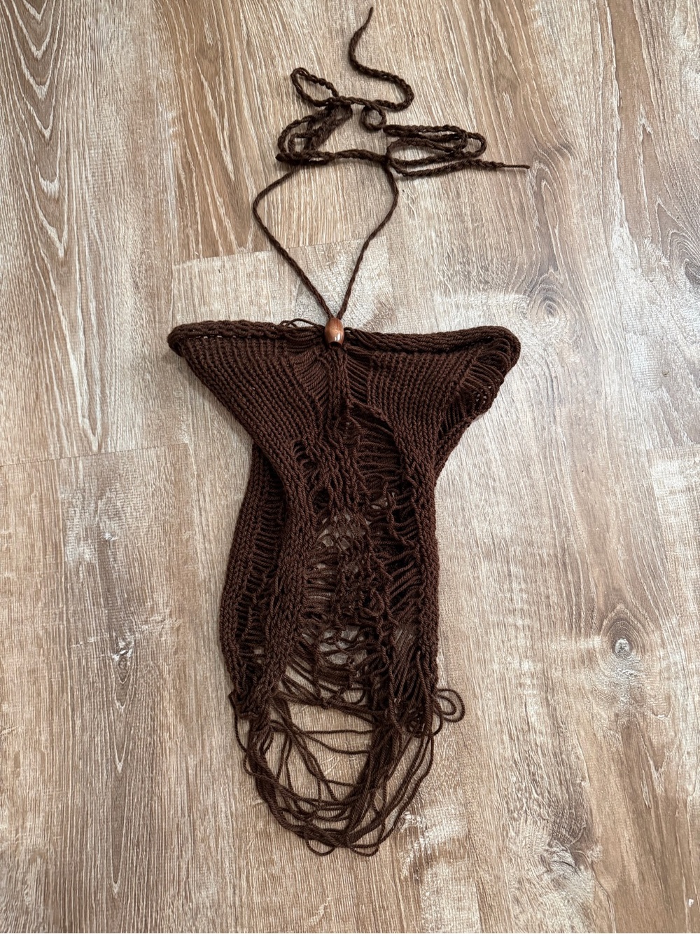 Handmade Brown Crochet Fringe Halter Top - Like New